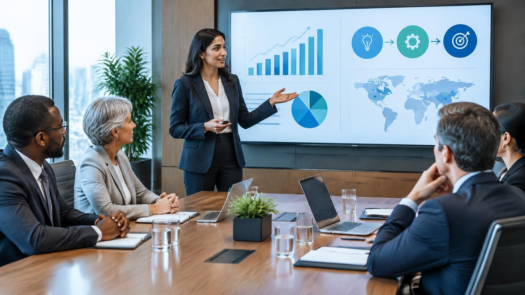 Business consultant presenting to company executives